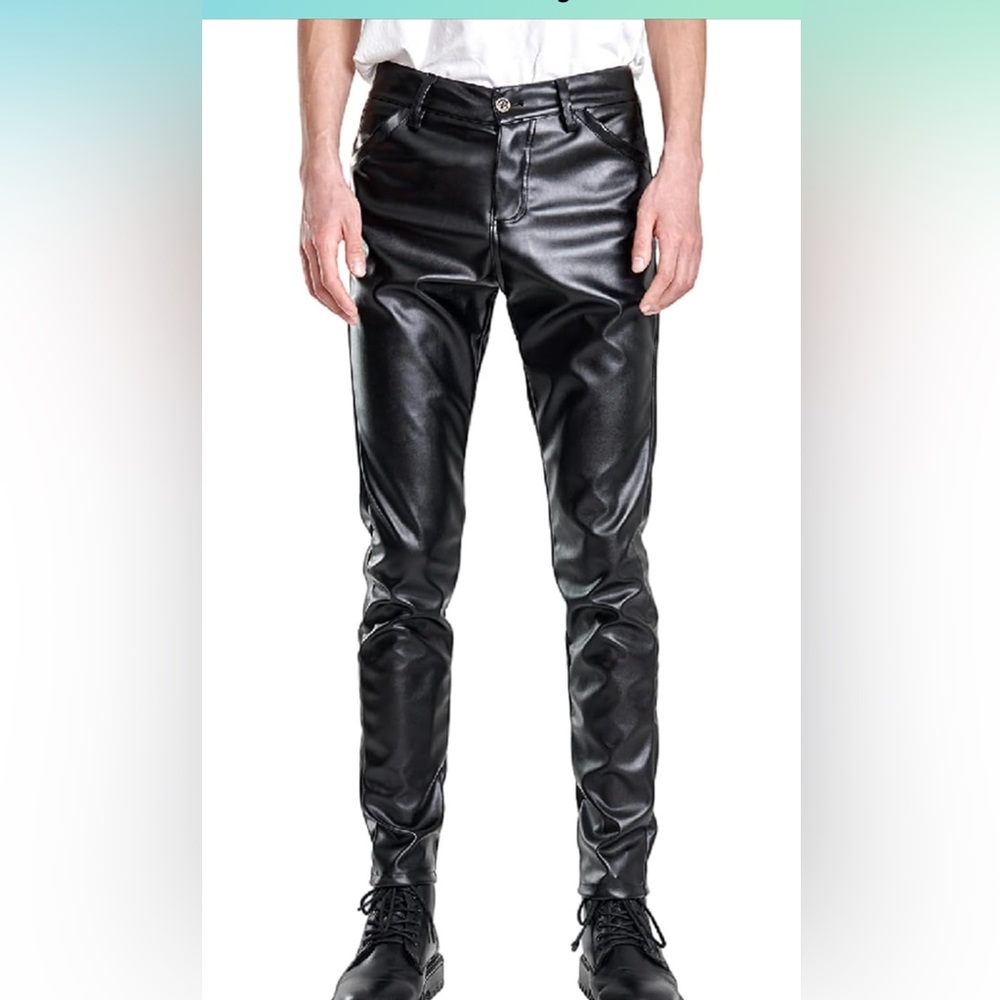 Men’s shiny wet look faux leather pants
